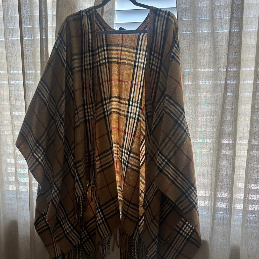 SALE Plaid Fringe Poncho